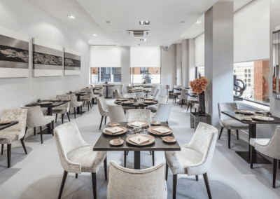 Fine dining interior at Maribel Birmingham featuring contract furniture and soft furnishing by Jameson Seating for an elegant and understated atmosphere.