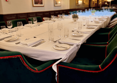 Interior of The Forest Hotel, a boutique hotel with sophisticated private dining room, featuring bespoke restaurant furniture with elegant detailing.