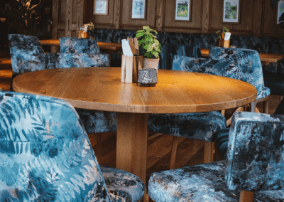 Interior of The Crown Bodedern featuring contract furniture and fixed seating for an elegant look, enhancing the character of this countryside gastropub.