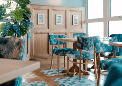 Interior of a restaurant featuring contract furniture and fixed seating for an elegant look, enhancing the character of this countryside gastropub.
