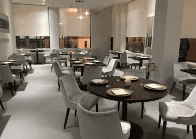 Fine dining interior at Maribel Birmingham featuring contract furniture and soft furnishing by Jameson Seating for an elegant and understated atmosphere.
