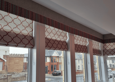Interiors of Sheraton Hotel Blackpool featuring contract furniture, lounge seating, bedroom furniture, and bespoke curtains, pelmets, and blinds reflecting the hotel’s vibrant coastal design.