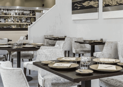 Fine dining interior featuring contract furniture and soft furnishing by Jameson Seating for an elegant and understated atmosphere.
