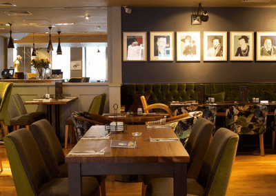 Pub interior of Bar Utopia, featuring contract furniture and bespoke fixed seating.