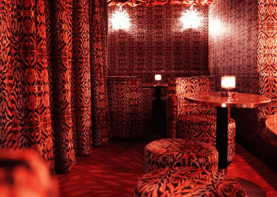 Interior of The Knox London, a stylish and immersive nightclub featuring bespoke soft furnishings and bespoke seating and furniture to enhance the nighttime atmosphere.
