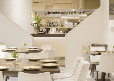 Fine dining interior featuring contract furniture and soft furnishing by Jameson Seating for an elegant and understated atmosphere.