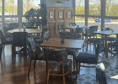 Interior of a restaurant featuring contract furniture and fixed seating for an elegant look, enhancing the character of this countryside gastropub.