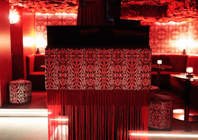 Interior of The Knox London, a stylish and immersive nightclub featuring bespoke soft furnishings and bespoke seating and furniture to enhance the nighttime atmosphere.