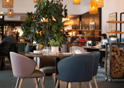 Bespoke curtains and soft furnishings for cafes, in bright and neutral colours to create an inviting and contemporary feel.