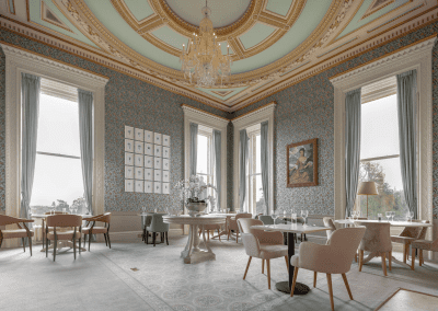 Elegant soft furnishings, featuring bespoke curtains and accent pieces, blending period charm with refined comfort.