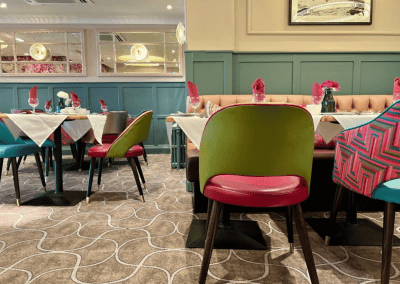 Bespoke hotel furniture featuring bright tones, durable finishes, and welcoming style for guests.
