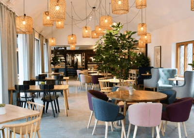 Bespoke curtains and soft furnishings for cafes, in bright and neutral colours to create an inviting and contemporary feel.