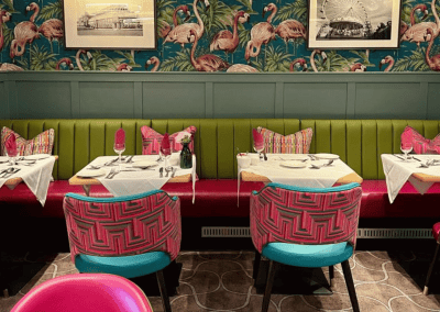 Bespoke hotel furniture featuring bright tones, durable finishes, and welcoming style for guests.