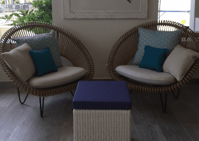 Handcrafted bespoke furniture supplied to a hotel in Antigua, showcasing British design, quality, and craftsmanship in a Caribbean setting.