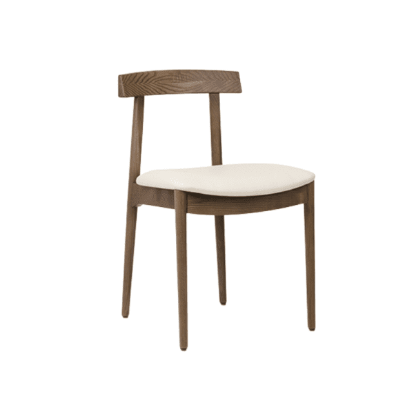 An image of a dining chair showing its frame, seat and backrest.