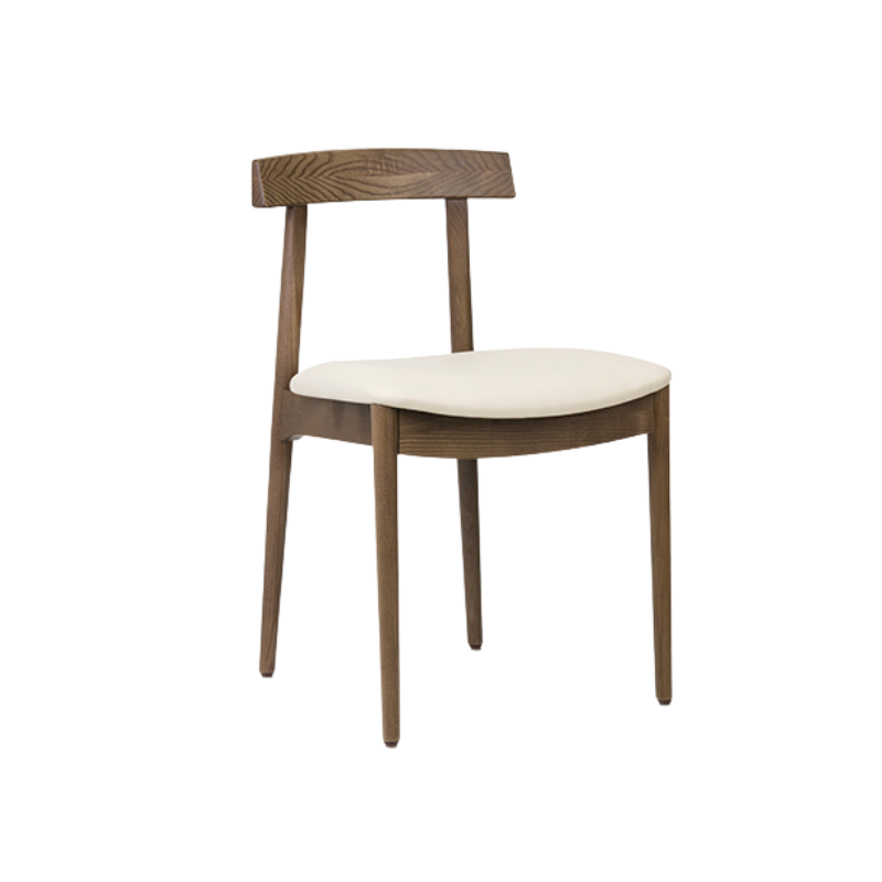 An image of a dining chair showing its frame, seat and backrest.