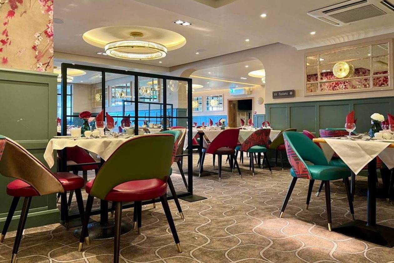 An image of a dining chair showing its frame, seat and backrest.