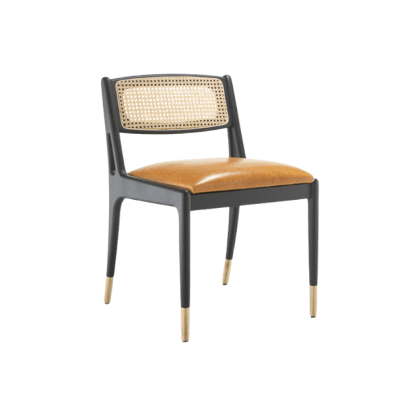 An image of a dining chair showing its frame, seat and backrest.