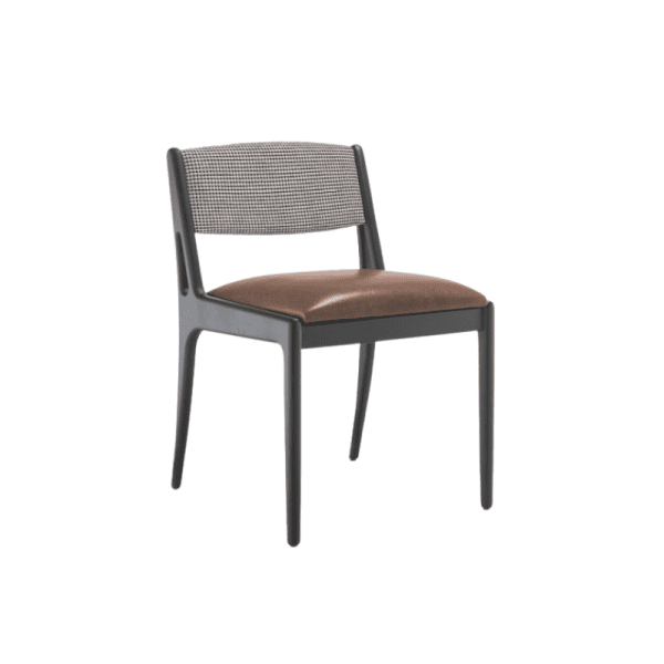 An image of a dining chair showing its frame, seat and backrest.