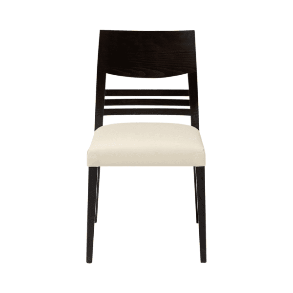 An image of a dining chair showing its frame, seat and backrest.