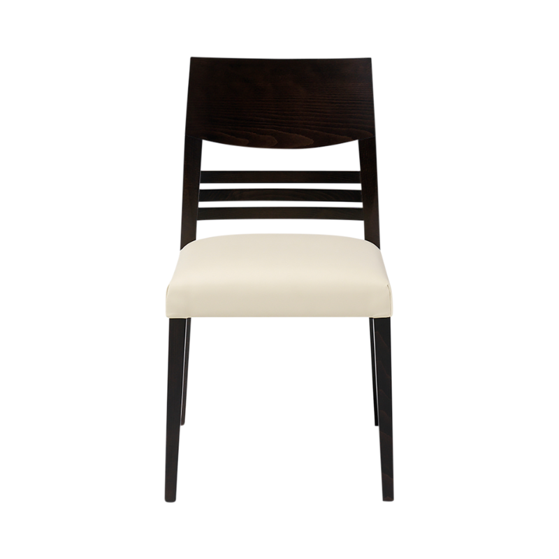 An image of a dining chair showing its frame, seat and backrest.