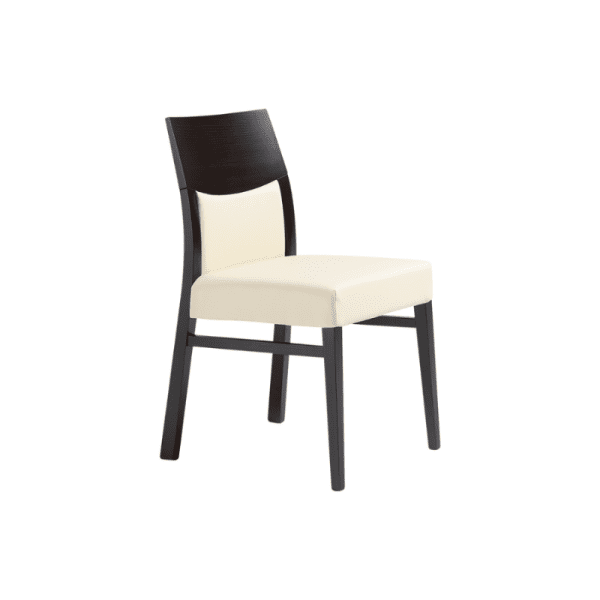 An image of a dining chair showing its frame, seat and backrest.
