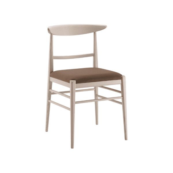 An image of a dining chair showing its frame, seat and backrest.