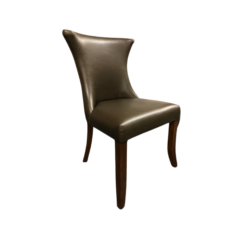 An image of a dining chair showing its frame, seat and backrest.