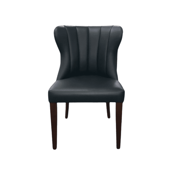 An image of a dining chair showing its frame, seat and backrest.