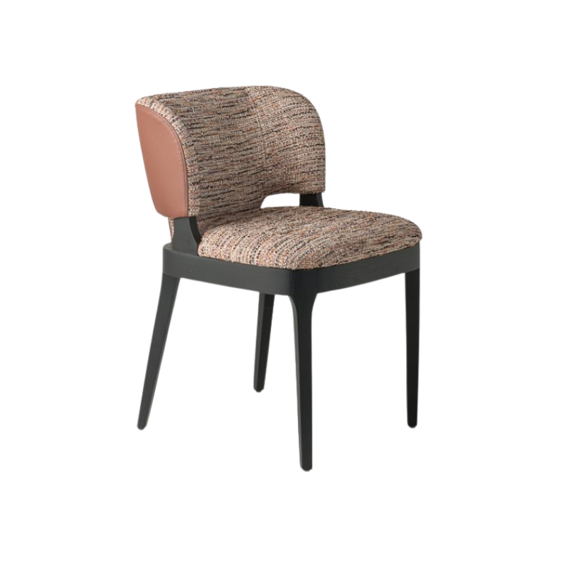 An image of a dining chair showing its frame, seat and backrest.