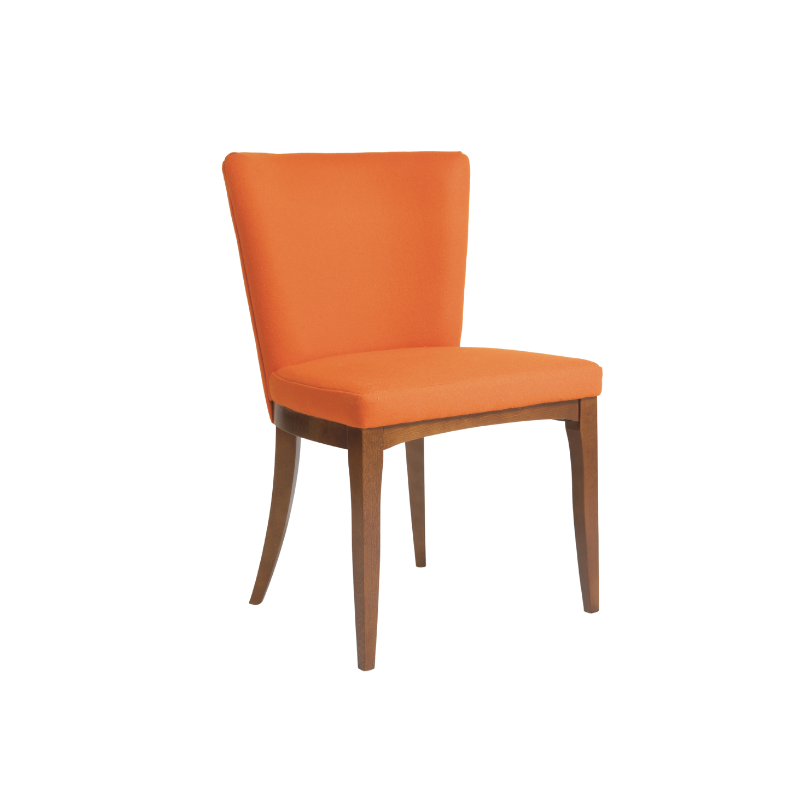 An image of a dining chair showing its frame, seat and backrest.