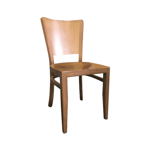 An image of a dining chair showing its frame, seat and backrest.