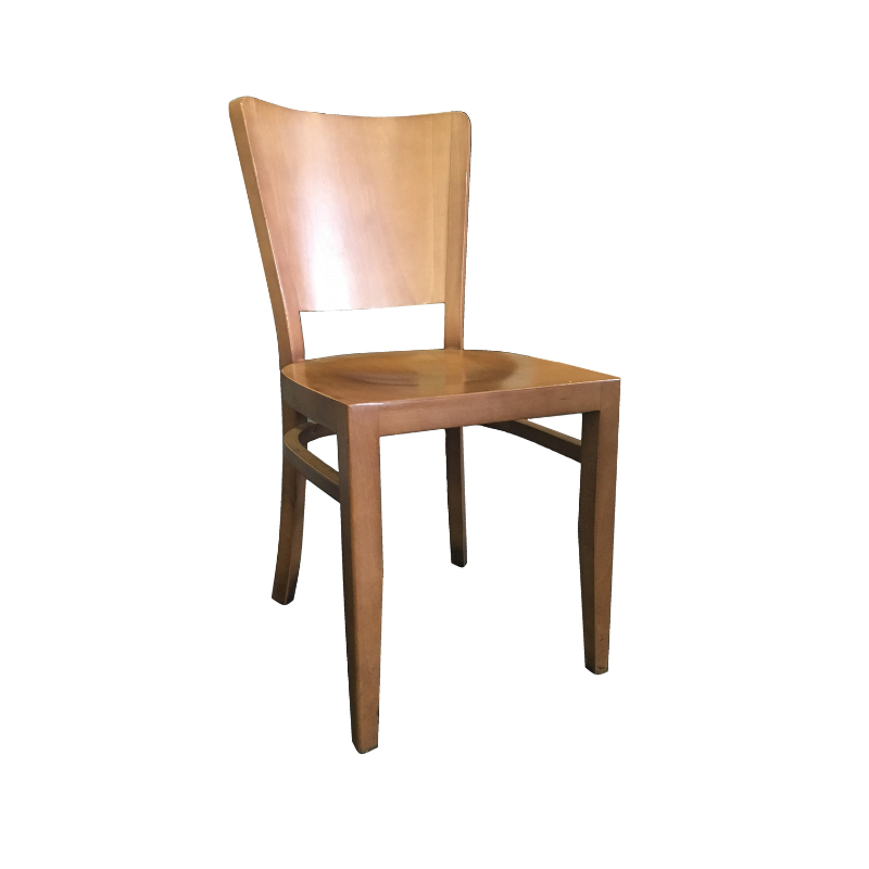 An image of a dining chair showing its frame, seat and backrest.