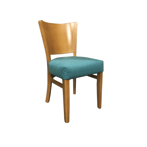 An image of a dining chair showing its frame, seat and backrest.