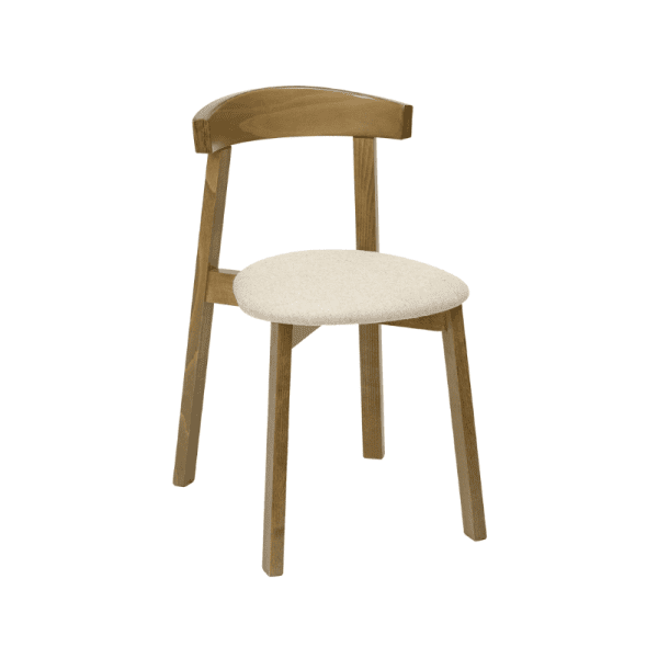 An image of a dining chair showing its frame, seat and backrest.