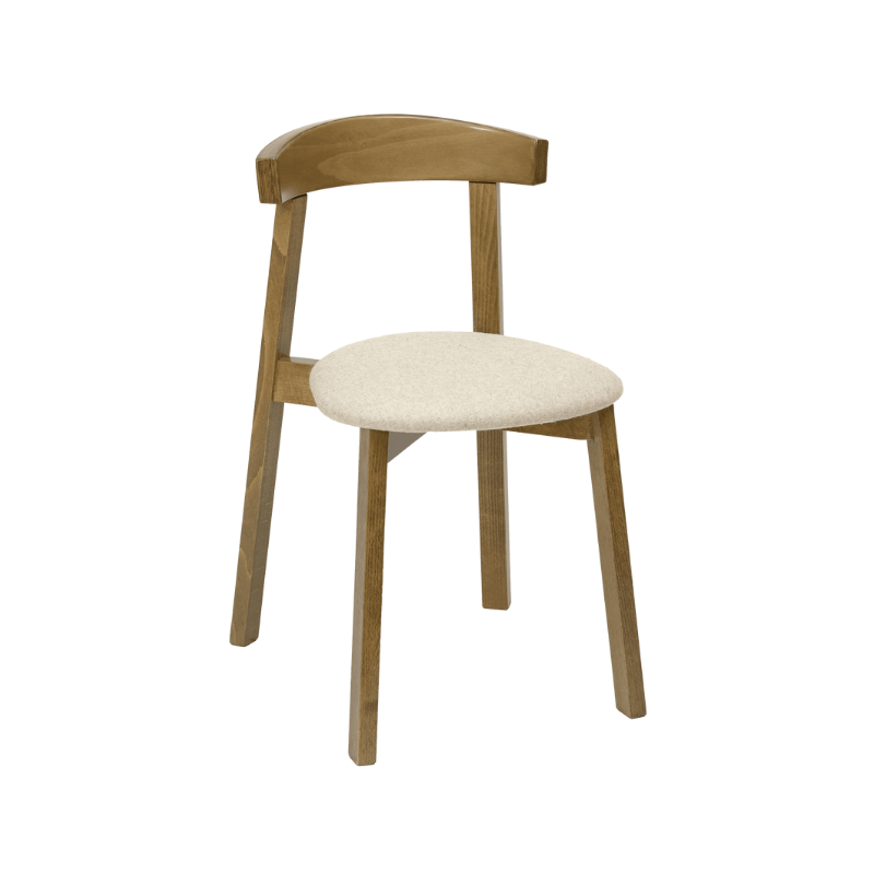 An image of a dining chair showing its frame, seat and backrest.