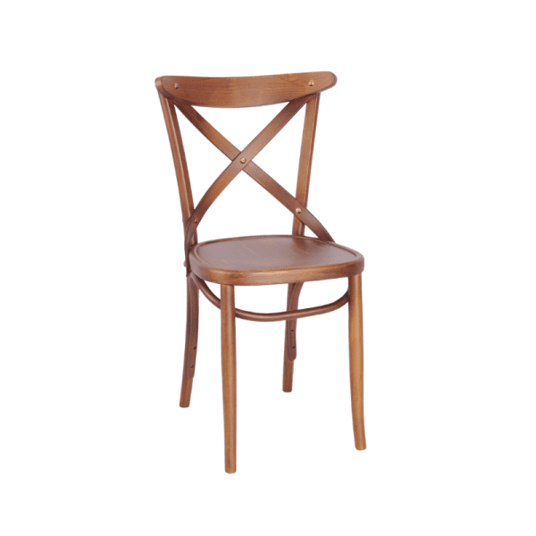 An image of a dining chair showing its frame, seat and backrest.