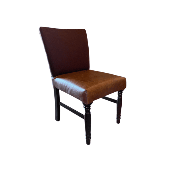 An image of a dining chair showing its frame, seat and backrest.