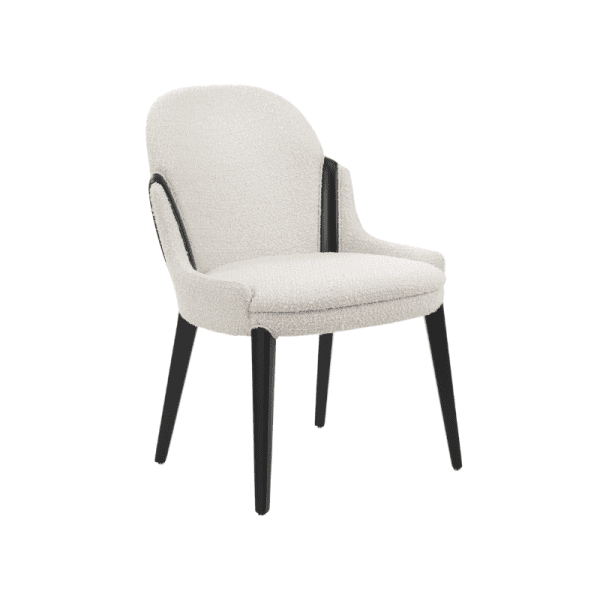 An image of a dining chair showing its frame, seat and backrest.