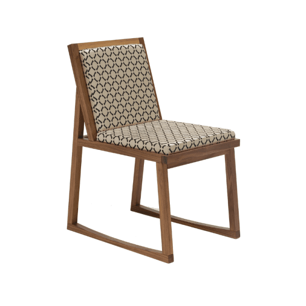 An image of a dining chair showing its frame, seat and backrest.